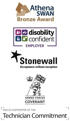 Athena Swan - Bronze Award, Disability Confident Employer, Stonewall Acceptance Without Exception, Armed Forces Covenant, Proud Supporter of the Technician Commitment